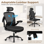 COOLHUT Ergonomic Desk Chair, High Back, Big and Tall Reclining Office Chair, Lumbar Support, Breathable Mesh, Adjustable Flip-Up Armrests, 400 lb Capacity, White, KD-9060H-White