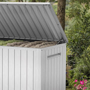 Keter 261943 170 Gallon Outdoor Storage Deck Box, Steel Reinforced Durable Resin, Lockable Lid, White