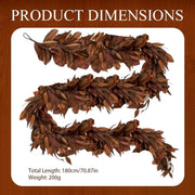 Brown Magnolia Leaf Garland, 6ft Realistic Artificial Fall Magnolia Leaves with Pinecones, UV Resistant, Waterproof