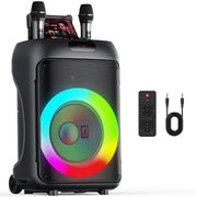 JYX T36-T Karaoke Machine, 120W Large Karaoke Speaker with Wheels, 2 Microphones, RGB Party Lights