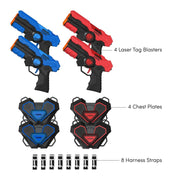 Tzumi Kiddos Laser Tag Blasters Set with 4 Battery Powered Blasters and Wearable Vests, Red and Blue, Indoor and Outdoor Play, 50-Foot Range, 30376