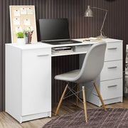 Madesa 9400091CF Modern Office Desk, PC Table with 3 Drawers, 1 Door and 1 Storage Shelf, White