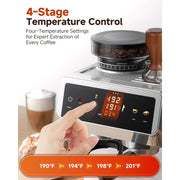 Sunmaki 20 Bar Espresso Machine with Built-in Grinder, Semi-Automatic, 1350W Coffee Maker, Touch Screen, Stainless Steel Body, Milk Frother Wand, 35 Grind Settings, Adjustable Temperature, Cold Brew Mode, CM1626-SV