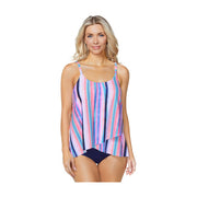 Leilani Kyushu Stripe Cape Town Tankini Swim Top, Navy Multi, Size 10, 81296866