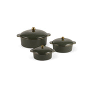 Thyme & Table 3-Piece Ceramic Casserole Set, Moss Green, Gold-Tone Knobs, Durable Stoneware, Oven and Microwave Safe, 64oz 32oz 14oz