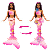 Barbie Flower Magic Mermaid Doll with Blooming Flowers Feature, Pearl Headband, Brown and Purple Hair, Ages 3-10