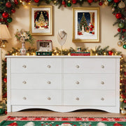 Homall 6 Drawer Wood Dresser Furniture, Double Tier Storage Cabinet for Bedroom & Living Room, White Finish