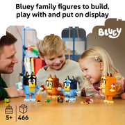 LEGO Bluey Brick-Built Bluey Family Building Toy Figures, Customizable Heeler Family with Accessories, Multicolor, 466 Pieces, 6590588