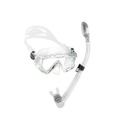 Cressi Pano 3 Snorkeling Set with Tempered Glass Lenses, Soft Silicone Skirt, Dry Top Valve Snorkel, Clear Titanium
