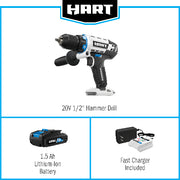 HART HPHD01B 20-Volt Cordless 1/2-inch Hammer Drill Kit (1) 1.5Ah Lithium-Ion Battery