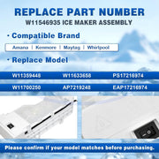 Vikua Refrigerator Ice Maker Assembly, Compatible with Whirlpool Kenmore Amana, White, Direct Replacement for W11546935