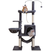 Vibrant Life 58.5in Multi Level Cat Tree Tower with Double Base, Gray, Interactive Dangling Balls, Sisal-Wrapped Scratching Posts