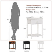 Satifur ET-007C Set of 2 Nightstands, 3-Tier End Tables w/Removable Fabric Drawer, Adjustable Legs, White