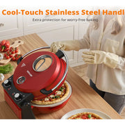 AIRMSEN PKT-12CTMAKA11 2-In-1 Pizza Maker with Grill Pan 1500W Electric Pizza Oven, Red