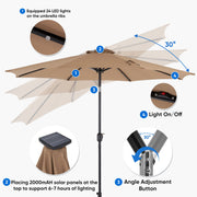 edx WMEDS-UBL-DZ10FT-KK 10-ft Solar 32 LED Lights Patio Umbrella with Tilt Adjustment & UV-Resistant Polyester Fabric