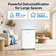 JOYSAILOR 19 Pint Smart Dehumidifier, 2500 Sq.Ft Coverage, Wi-Fi and Alexa Compatible, Auto Defrost, Drain Hose Included, White, 03GE