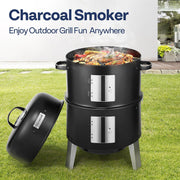 SPECSTAR 3-in-1 Vertical Charcoal Smoker BBQ Grill with Built-in Thermometer, Adjustable Air Vent, 2 Access Doors, Black