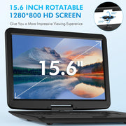Devinci Portable DVD Player, 15.6in Swivel HD Screen, Built-in 6000mAh Rechargeable Battery, Dolby Digital Sound, USB and SD Card Support, Black, DPMP0062-WL-0305