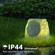 Postlucky 2 Pack Outdoor Bluetooth Solar Rock Speakers, 10W, TWS Pairing, RGB LED Lighting, USB-C Charging, Waterproof Gray, 7.3 in SPK-479