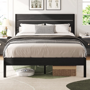 Lifezone WLF217QGY Queen Bed Frame with Rustic Vintage Wood Headboard and Footboard,Metal Support,Grey