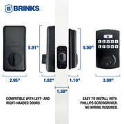 Brinks Electronic Fingerprint and Keypad Deadbolt with Pro-Guard, Matte Black, ANSI Grade 3 Security Lock, 4392-122
