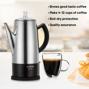 CDKM PC-9822 Stainless Steel 12-Cup Coffee Percolator with Clear Brewing Knob