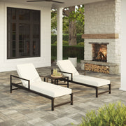 My Texas House Cambria Steel Outdoor Chaise Lounge, Black Powder-Coated Steel Frame, Off-White Stain-Resistant Cushions, Adjustable 5-Position Reclining Backrest