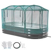 KFFKFF Galvanized Raised Garden Bed Kit with Integrated Automatic Watering System and Protective Mesh Cover, Oval Metal Planter Box, Rust-Resistant Alu-Zinc, Dark Gray, 6 x 3 x 1 ft, YJ-ZZC017