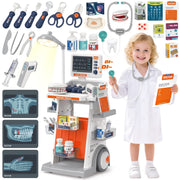 Huge Wave Doctor Kit for Kids, 30-Piece Medical Role Play Set with LED Lights and Sounds, Multifunctional Trolley Play Station, Non-Toxic BPA-Free Plastic