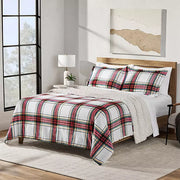 3-Piece Plush Comforter Set, KING(Color: White/Red/Black)