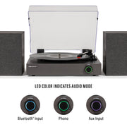 Crosley Zane 3-Speed Bluetooth Vinyl Record Player Turntable with Matching Stereo Speakers, LED Dial, Black, CR7503A-BK