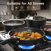 Astercook 20-Piece Nonstick Ceramic Cookware Set w/Detachable Silicone Handles, Black