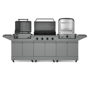 TYTUS Modular Grilling Collection Outdoor Kitchen Island with Anaheim 4-Burner Gas Grill, Emberwood Pellet Smoker, Emberwood Pizza Oven, Gray