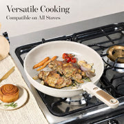 Carote A14343 4 Pieces Ceramic Pans Set, Nonstick Skillets with Detachable Handles, Oven Safe, Induction Compatible, Stackable, Cream White