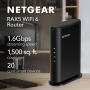 NETGEAR RAX5-100PAS 4-Stream AX1600 WiFi 6 Router, 1.6 Gbps (RAX5)