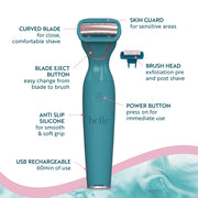 Belle Women's Electric Full-Body Groomer with Exfoliator Brush, Rechargeable Cordless Design, Two Trimming Guides, Stainless Steel Blade, 3896B
