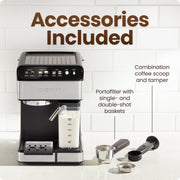 Chefman CafMaster Pro Espresso Machine, 15-Bar Pump, Built-In Milk Frother, 1.8 Liter Removable Water Reservoir, Stainless Steel, RJ54-I-SV-AM