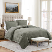 My Texas House Penelope King Quilt Set, All-Season Microfiber Polyester, Sage Trellis, 3-Piece