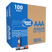 Great Value E304244800 Alkaline AAA Batteries, Long-Lasting Power, Bulk Pack of 100