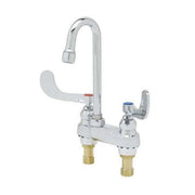 T&S Brass Lavatory Faucet, Deck Mount, Polished Chrome Plated Brass, 0.5 GPM Vandal-Resistant Spray Device, Rigid Swivel Gooseneck, 4-Inch Wrist Action Handles, B-0892-VF05