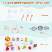 EVMORE Kids Wooden Play Kitchen Set with 30Pcs Accessories