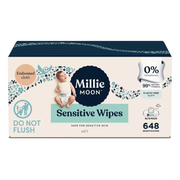 Millie Moon 81083767 Sensitive Baby Wipes, 99% Natural Plant-Based, Fragrance-Free, Biodegradable, Embossed Texture, 648 Count
