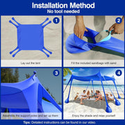 Rhino Valley Beach Tent Sun Shelter Canopy Tent UPF 50+ Sun Protection Blue 10 ft x 10 ft