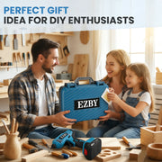 EZBY Dual Temperature Cordless Hot Glue Gun Kit with 2 Rechargeable Batteries, 20 Glue Sticks, Storage Case, 100W PTC Heating, Blue