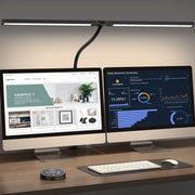SZRSTH LED Desk Lamp, 24W Architect Table Lamp, Adjustable Double Heads, Stepless Dimming, Clamp Mount, Black