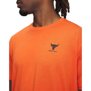 Under Armour Project Rock Athletic T-Shirt, Super-Soft Cotton-Polyester Blend, Orange Base with Black Accents, Regular Fit, Crew Neck, XXL, 1387797