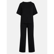 Joyspun Women's French Terry Lounge Sleep Short Sleeve Top and Capri Pants Set, 2 Piece, Sizes XS-3X