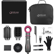 InGlam AB0329-4P 4-in-1 Hair Dryer Brush Set with Detachable Heads for Drying, Straightening, Curling, Volumizing, Silver