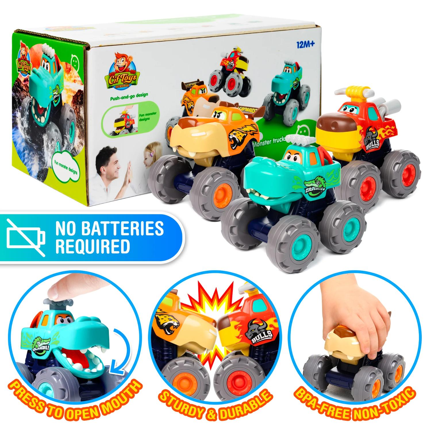 Elalci Trading 3151 Animal Monster Trucks Friction Powered Toy Cars Se ...