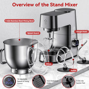 LINKChef SM30310A-US-MG 7.4 Quart Stand Mixer, 800W 12-Speed Tilt-Head Food Mixer, Kitchen Electric Mixer